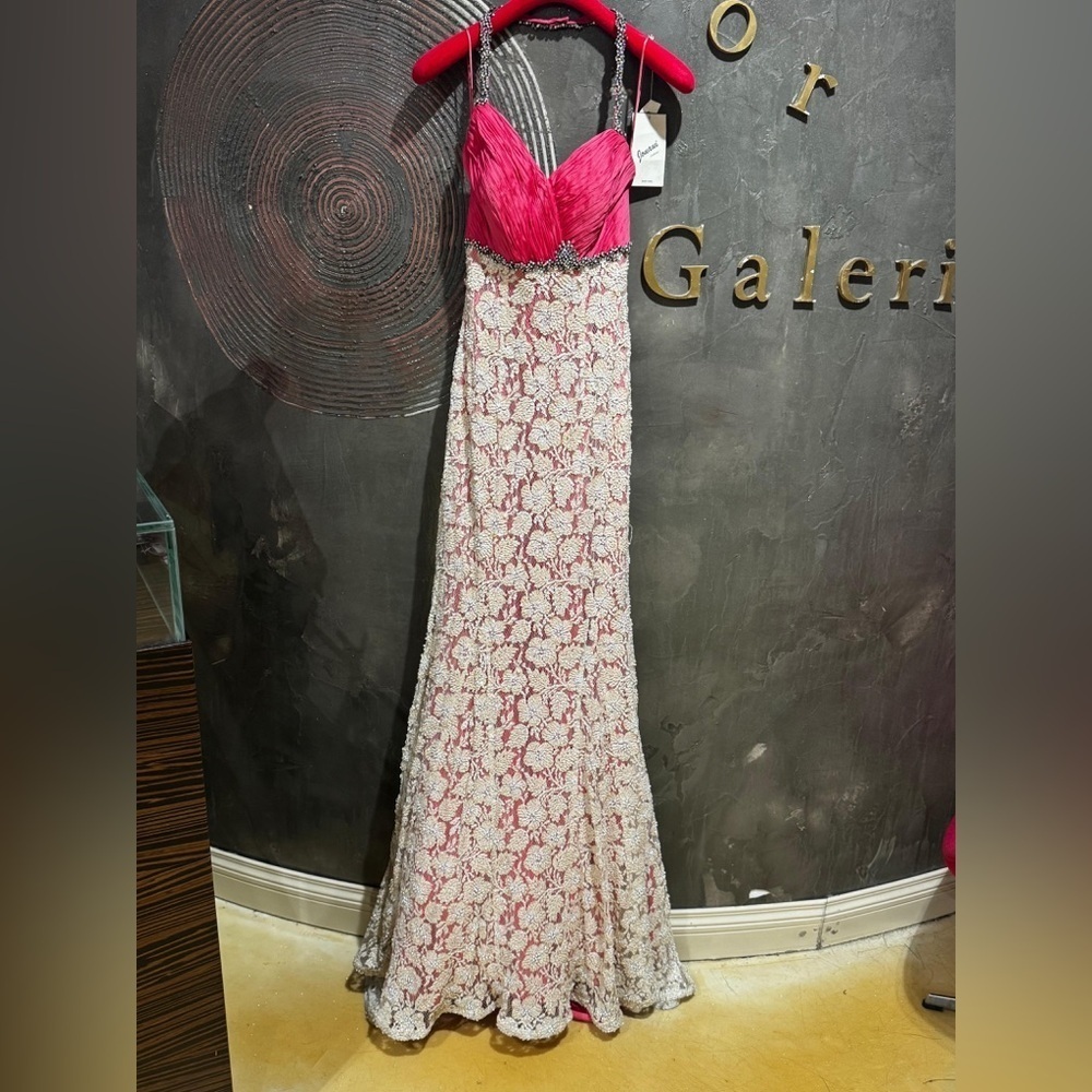 NWT JOVANI Sheri hill Elegant Pink and White sequin Evening Gown size 2